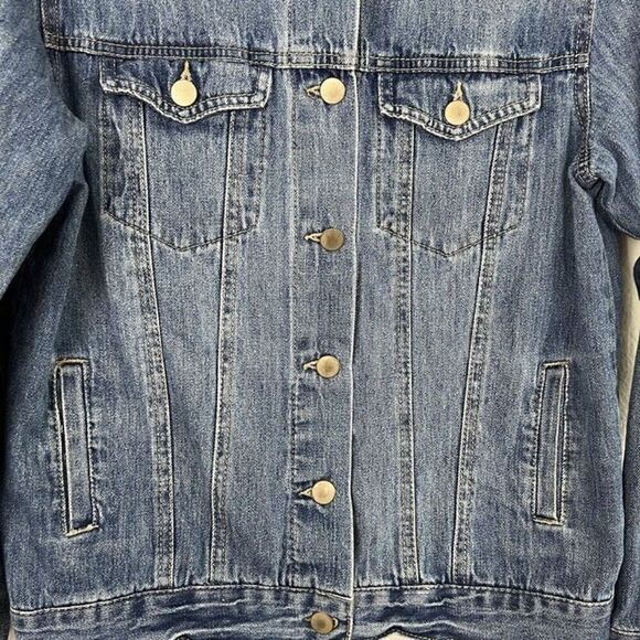 Forever 21 Oversized Jean Jacket Blue Denim Relaxed Boyfriend Coat Size Small - Picture 7 of 9